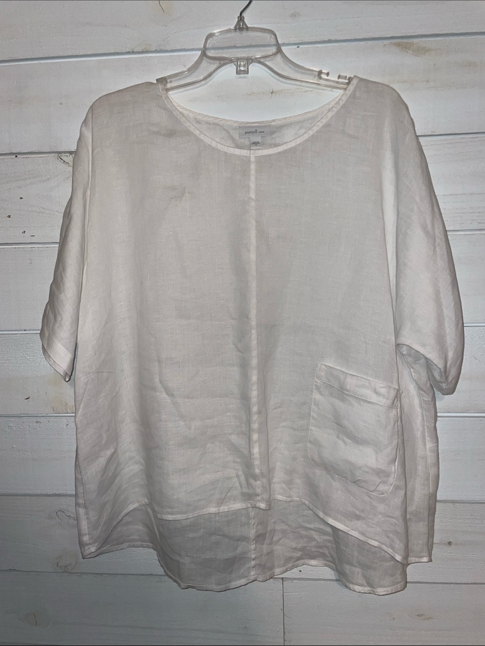 Relaxed Linen Short-Sleeve Blouse with Pocket - White